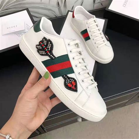 gucci ace embroidered sneakers unisex casual classic fashion shoes white|gucci embroidered sneakers women's.